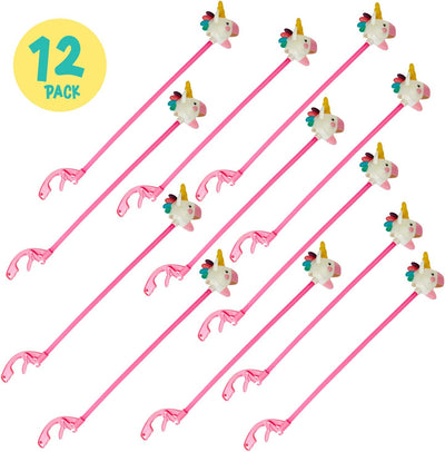 Assorted Unicorn Grabber Stick - 1 Dozen - Novelty, Kids Toy, Arm or Hand Extender, Claw