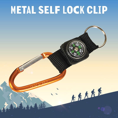 Kicko Rock Clip Keychain with Compass - Metal Self Lock Clip - Clasps for Bag and Belt
