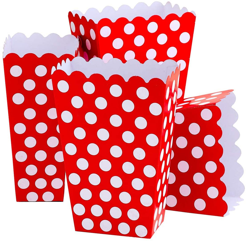 Kicko Ruby Red Popcorn Boxes with White Polka Dots - 16 Pack, 5.5 Inches, Cardboard Treat