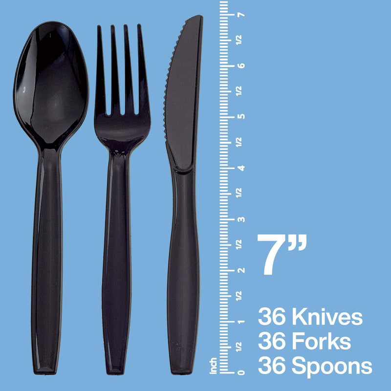 Kicko Black Plastic Knives - 108 Pieces - Disposable Cutlery for Birthday Parties