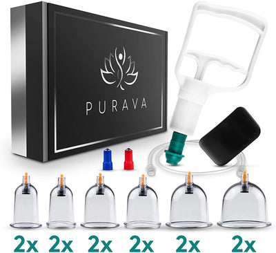 PURAVA Chines Cupping Therapy Set with Vacuum Pump - Cupping Set for Tension, Back Pain