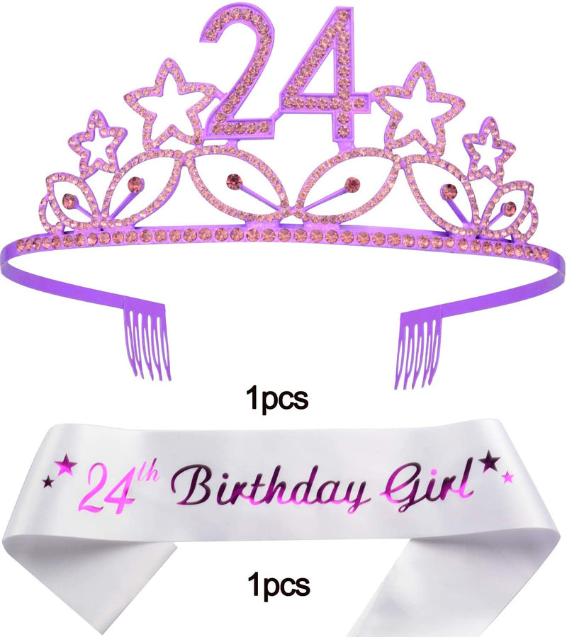 24th Birthday,24th Birthday Decorations for Women,24 Birthday Crown,24 Birthday Tiara