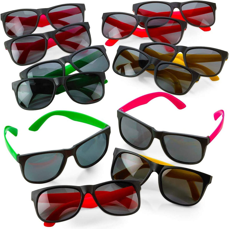 Kicko - Neon Sunglasses with Dark Lenses - 36 Pack 80s Style Unisex Aviators in Assorted