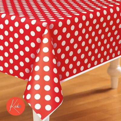 Kicko Red Polka Dot Plastic Tablecloth - 2 Pack - 54 x 108 Inches - Disposable Table