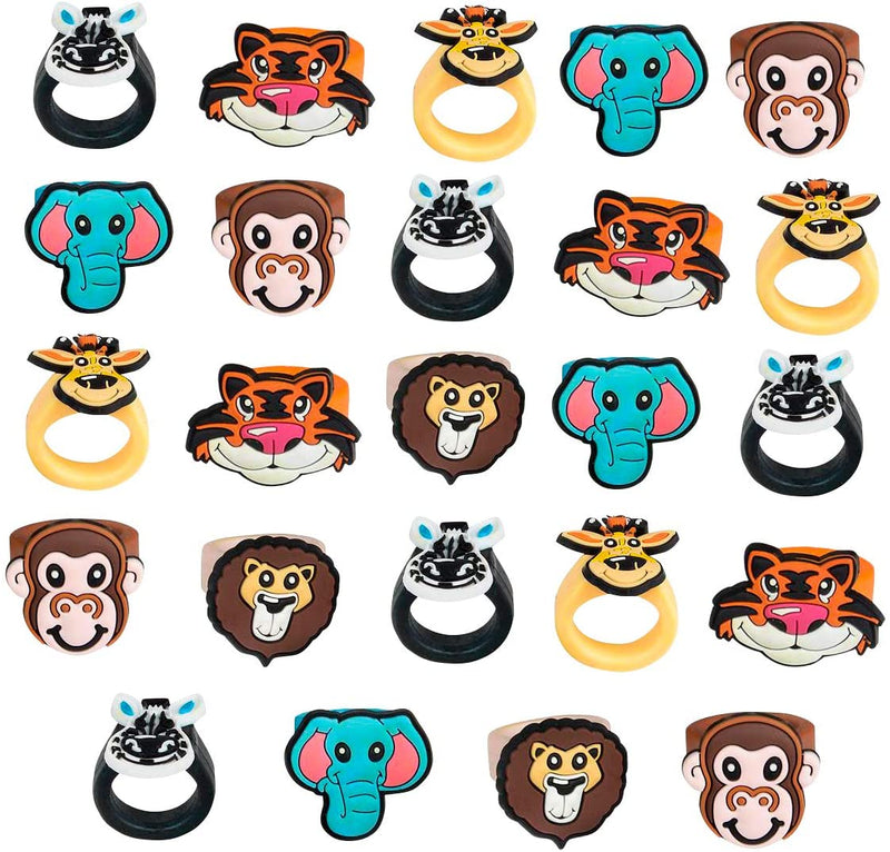 Kicko Zoo Animal Rubber Ring - Pack of 24 1 Inch Party Favor Rings for Children Fashion