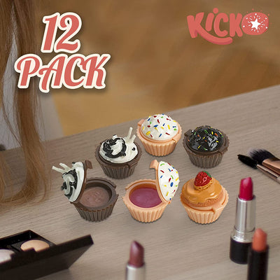 Kicko Lip Gloss Cupcake Shape - 12 Pack Assorted Designs in Colorful Box, Girls Birthday