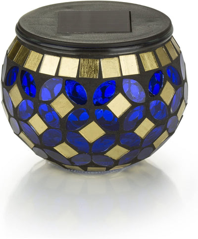 Solar Powered Mosaic Glass LED Outdoor Decorative Table Light (Iridescent Blue