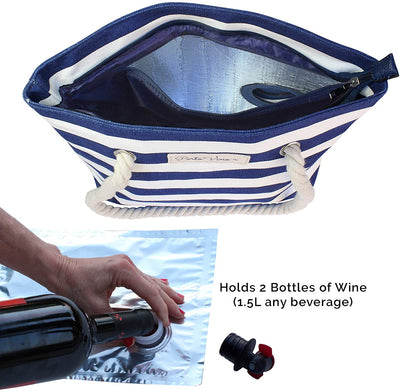 Beach Wine Purse/Tote With Hidden, Leakproof & Insulated Compartment, Holds 2 Bottles