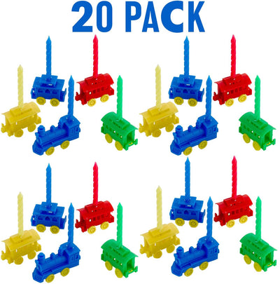 Kicko Birthday Candles with Train Holders - 20 Pack - 2.5 Inch - Multicolored, Rainbow