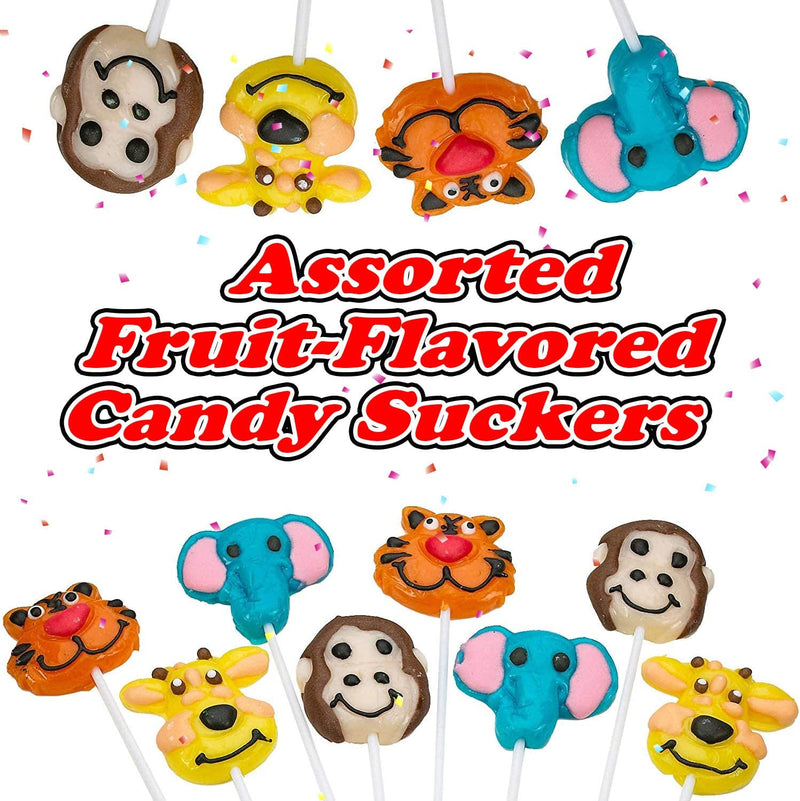Kicko 2 Inch Zoo Animal Lollipops - Pack of 12 Assorted Fruit-Flavored Candy Suckers