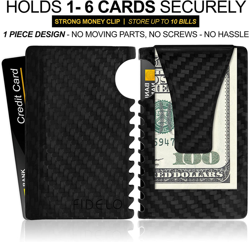 Fidelo Minimalist Wallet for Men  RFID Carbon Fiber Slim Travel Money Clip Credit Card