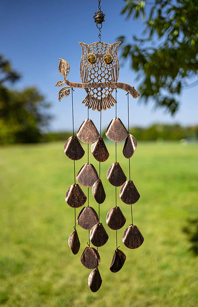 VP Home Tribal Owl Outdoor Garden Decor Wind Chime (Rustic Copper
