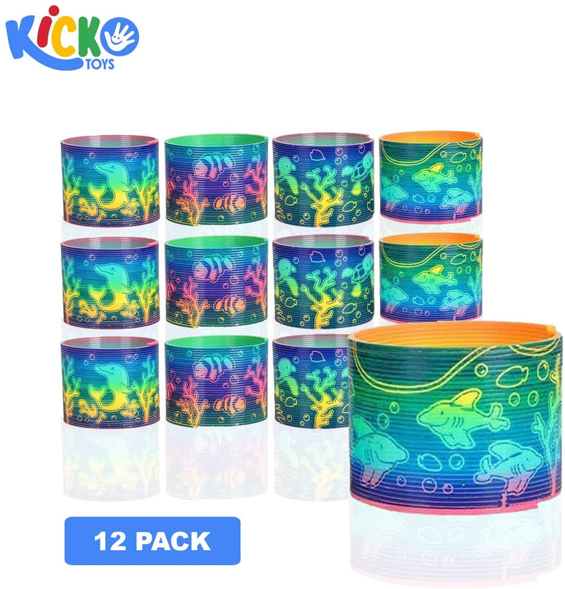 Kicko Aquatic Plastic Coil Spring Toy - Set of 12 - Assorted Ocean Animal Prints Spring