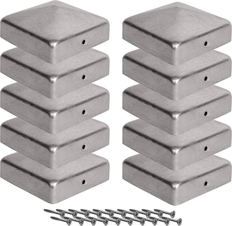 10 x Post Caps for Fence Posts (70 x 70 mm) Galvanised Steel Pyramid Shape Cover Cap
