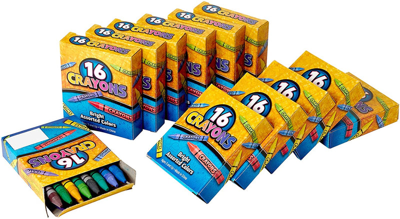 Kicko Crayon Set - 12 Packs with 16 Pieces Assorted Coloring Wax Sticks in Each Pack