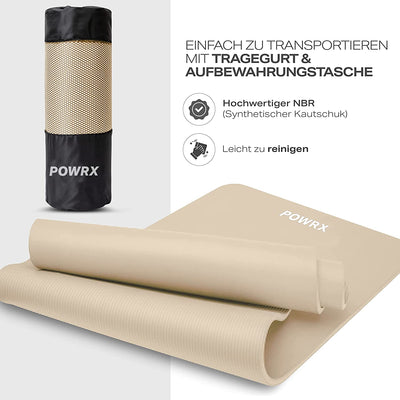 Gymnastics mat i Yogamatte (beige 190 x 60 x 1 cm) including supporting strap bag