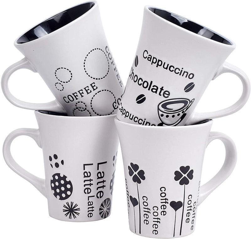 Bruntmor Set Of 4 Matte white Novelty Coffee-Themed Sayings for Coffee, Tea, Cocoa, Large