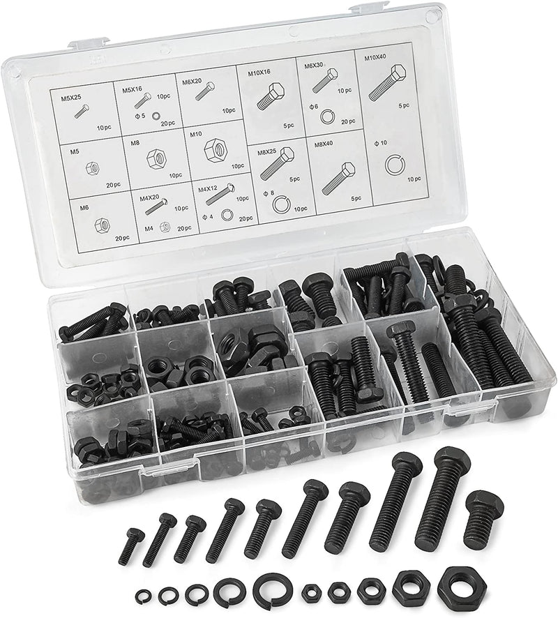 240 Piece Metric Nuts and Bolts Set  Black Oxide Finish Hex Head Bolts, Hex Nuts,