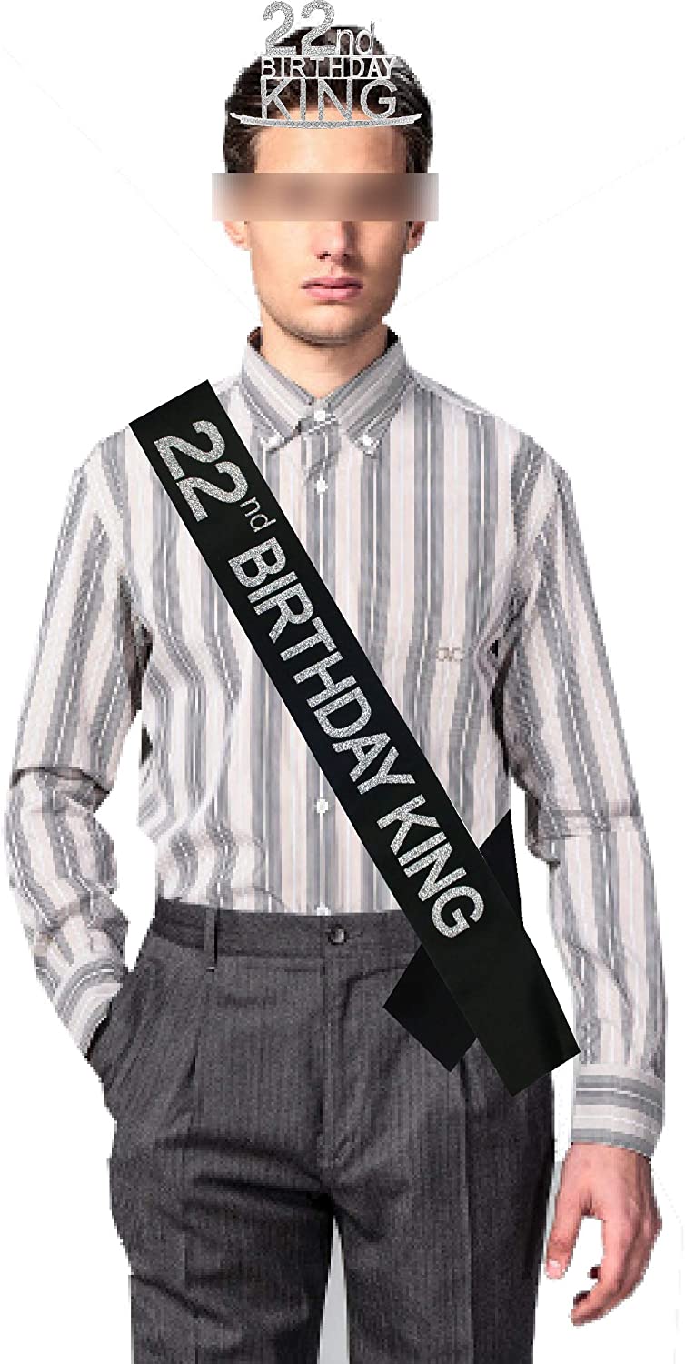 22nd Birthday King Crown, 22nd Birthday Gifts for Men, 22nd Birthday King Sash, 22nd