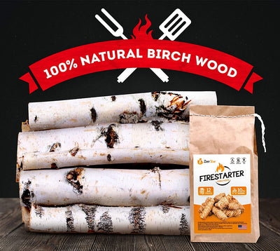 Zorestar Birch logs Firewood 15-20 lbs - Split Seasoned Fire Wood for Fireplace