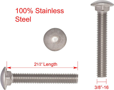 1/4"-20 X 1/2" (100pc) Stainless Carriage Bolt, 18-8 Stainless