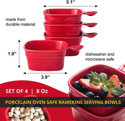 Bruntmor Oven To Table 8 oz Porcelain Oven Safe Ramekins Serving Bowls for Creme Brulee