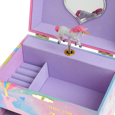 Jewelkeeper Cotton Candy Unicorn Music Box & Little Girls Jewelry Set - 3 Unicorn Gifts