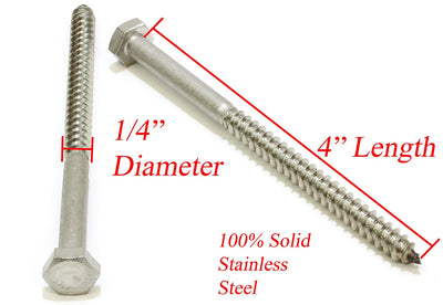 3/8" x 3-1/2" Stainless Hex Lag Bolt Screws, (25 Pack) 304 (18-8) Stainless Steel