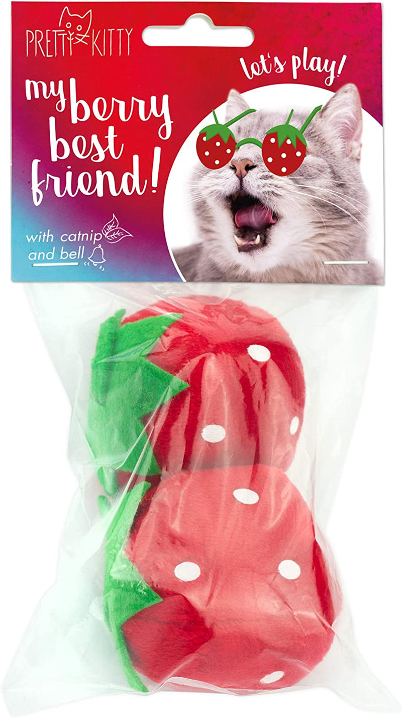 Cat toys set 2x xxl plush strawberry with catnip and bell as