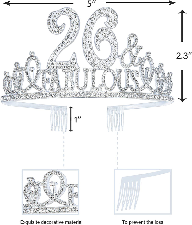 26th Birthday Gifts for Women, 26th Birthday Crown and Sash for Women, 26th Birthday