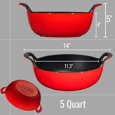 Enameled Cast Iron Balti Dish With Wide Loop Handles, 5 Quart