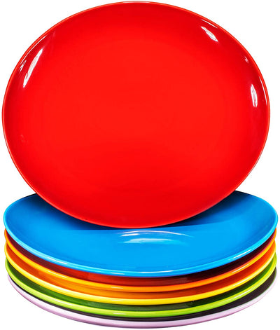 Ceramic Curved Dinner Plate Set of 6 - Colorful Pro-Grade Restaurant Dinner Plates