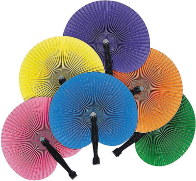 Kicko Folding Solid Color Paper Fan - 12 Pack - 10 Inch - Accordion Style Assortment -