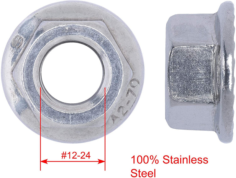 12-24 Stainless Serrated Hex Flange Nut, (25 Pack), 304 (18-8) Stainless Steel Nuts,