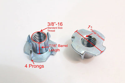 3/8"-16 T-Nuts | 200pc | by Bolt Dropper, Pronged Tee Nut. for Wood, Rock Climbing Holds