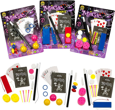 Kicko Magic Playset - 6 Pack Basic Magician Equipment - Wand, Deck of Cards, String, Ideal