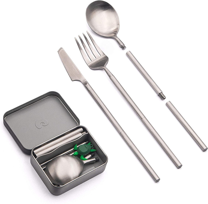 Portable Reusable Stainless Steel Travel Cutlery Set Black Includes Travel