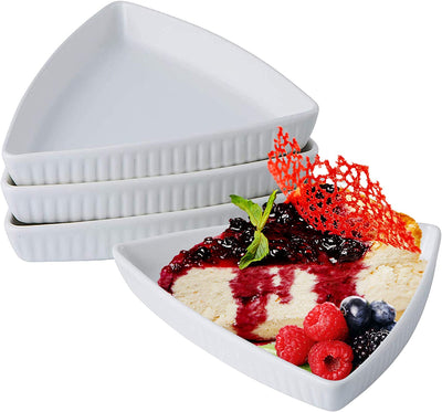 Bruntmor Porcelain 8" Triangle Plates Set Of 4 - Oven Safe Triangular Dish For Appetizer