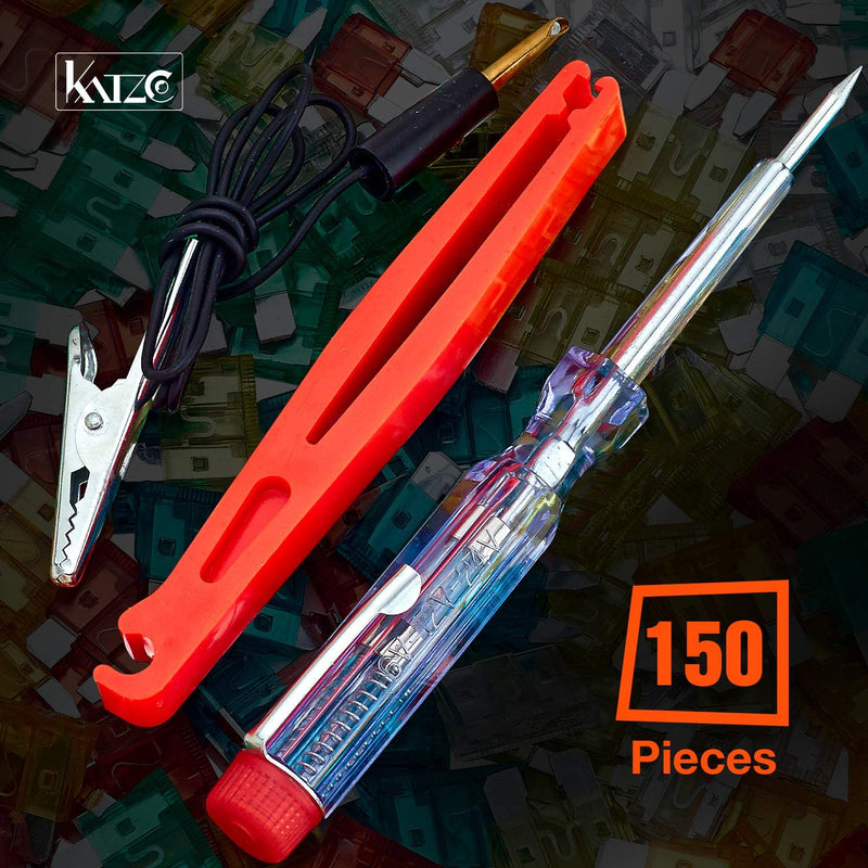 Katzco 150 Piece - Mini and Regular/ATM ATC Car Fuse Kit  Auto Blade Fuse Assortment