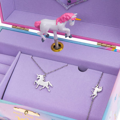 Jewelkeeper Cotton Candy Unicorn Music Box & Little Girls Jewelry Set - 3 Unicorn Gifts