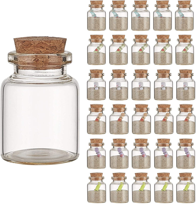 30Pcs Transparent Glass Message Vials with Cork Stoppers, Glass Wish Bottles, Tiny Small