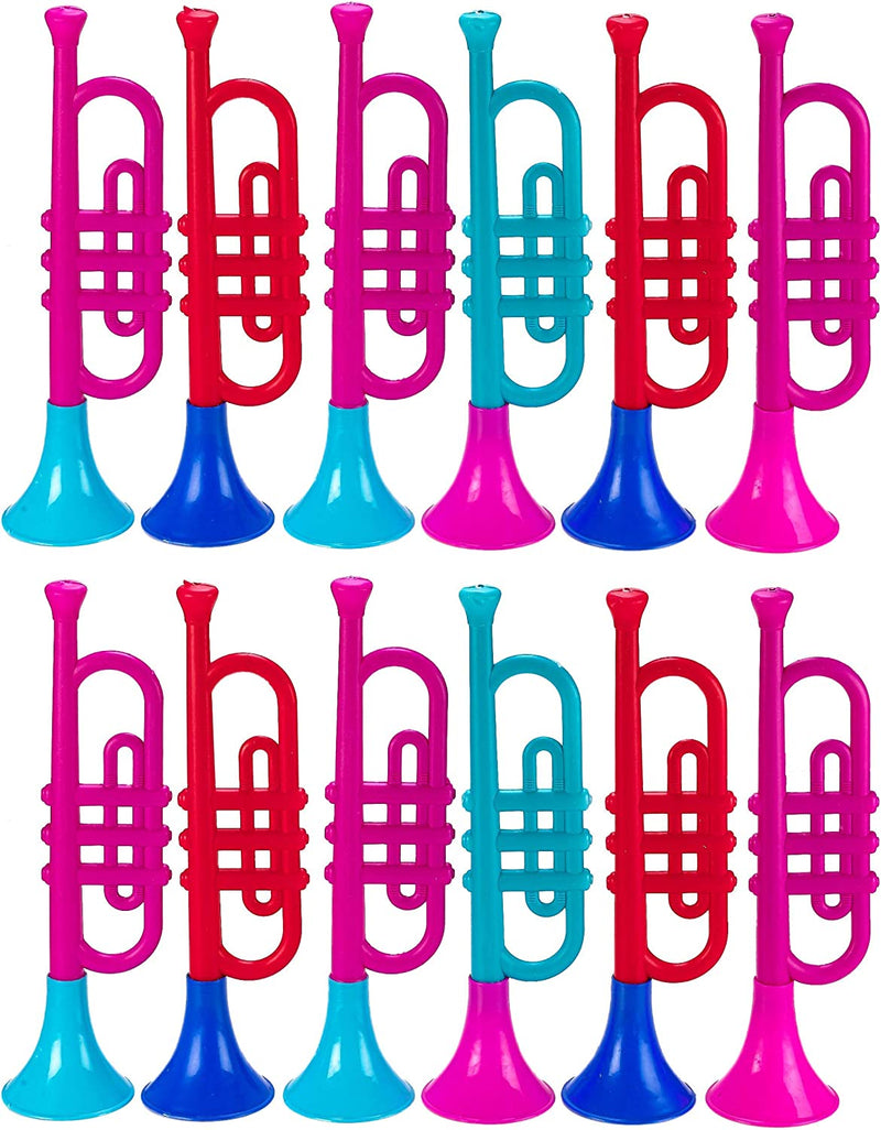 Kicko Plastic Trumpet - 12 Pack - 13.5 inches Multicolored Assorted Plastic Brass