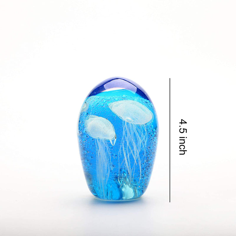 4.5 Inch Glass Jellyfish Paperweight, Glass Paperweight Figurine Glow in The Dark (Blue