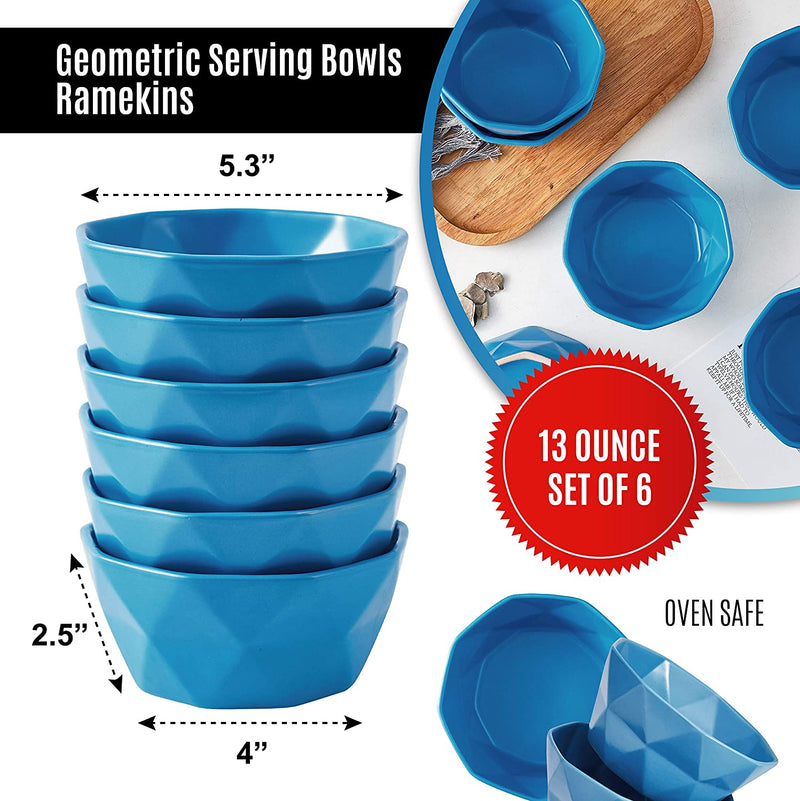 Bake And Serve 6-Pack Geometric Matte 13 Oz Oven Safe Ceramic Cereal Dessert Bowls