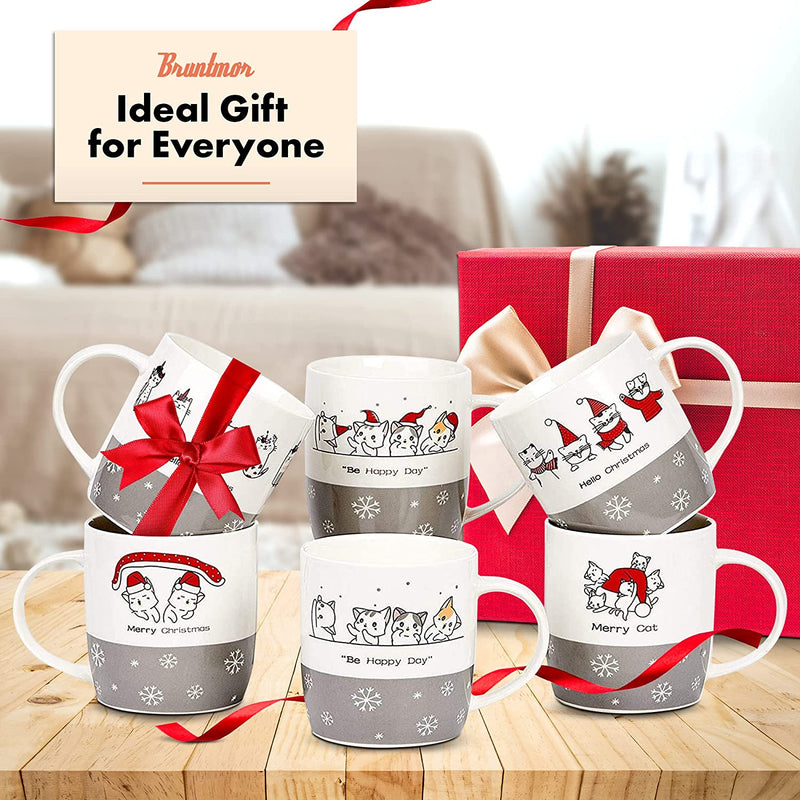 Christmas Coffee Mug Set Set of 6 Large-sized 14 Ounce Valentine Day Gifts Cats Theme
