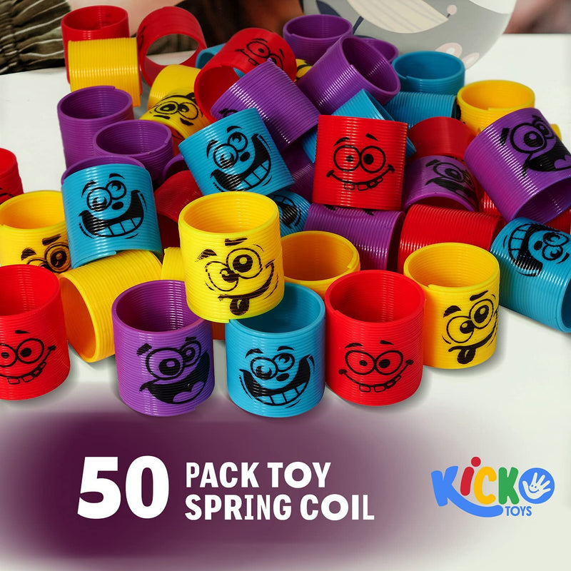 Kicko 50 Bulk Pack Toy Spring Coil - 1.38 Inch Assorted Emoji Silly Faces and Colors