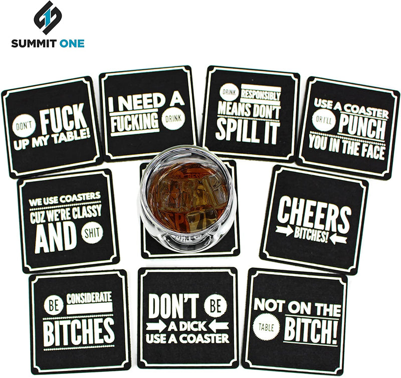 Summit One Funny Coasters for Drinks Wine Edition, Set of 10 (4 x 4 Inch, 5mm Thick) - Bar