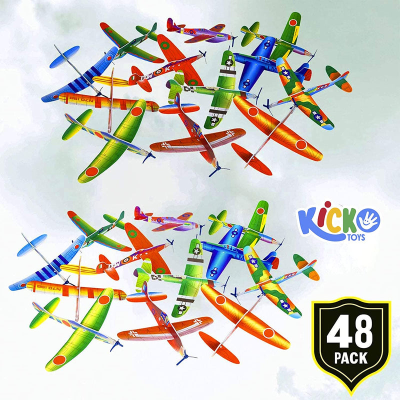Kicko Flying Glider Plane - 48 Assorted Styrofoam Gliding Airplanes - Party Favors, Toys