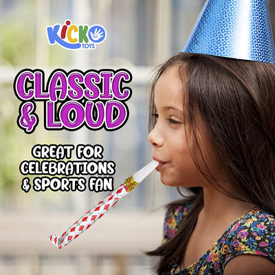 Kicko Party Blow-Outs - 144 Pack - 11 inches Assorted Musical Blow Out Noisemakers - Party