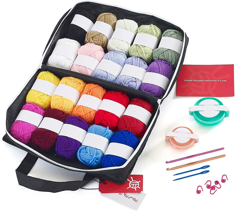 Mind My Thread 20 Skeins Soft Acrylic Yarns for Crochet Knitting Craft Kit (Pom Pom